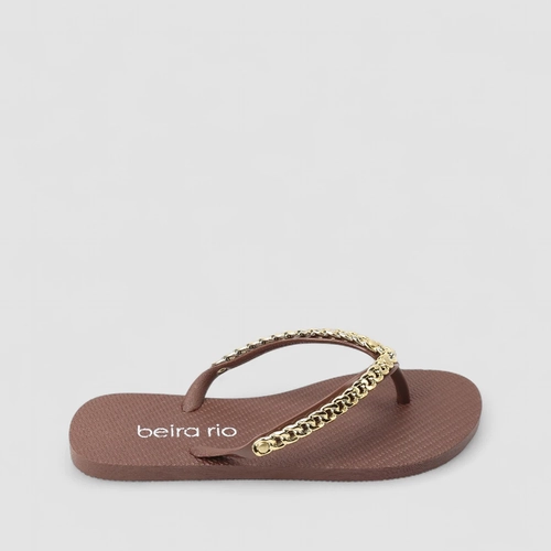 Chinelo Feminino Beira Rio Corrente Dourada Marrom