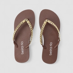 Chinelo Feminino Beira Rio Corrente Dourada Marrom
