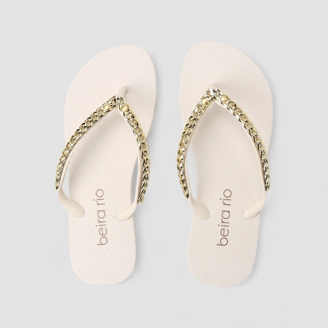Chinelo Feminino Beira Rio Corrente Dourada Branco