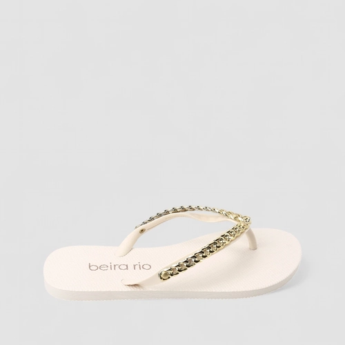 Chinelo Feminino Beira Rio Corrente Dourada Branco