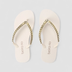 Chinelo Feminino Beira Rio Corrente Dourada Branco