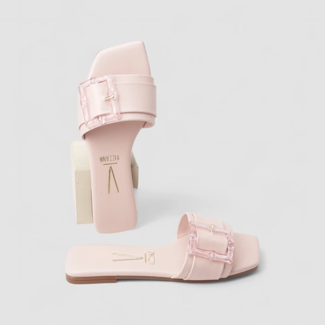 Rasteira Feminina Vizzano Original Fivela Retangular Rosa