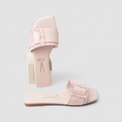 Rasteira Feminina Vizzano Original Fivela Retangular Rosa