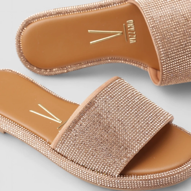 Rasteira Feminina Vizzano Original Strass Caramelo