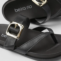 Rasteira Feminina Beira Rio Fivela Dourada Preta