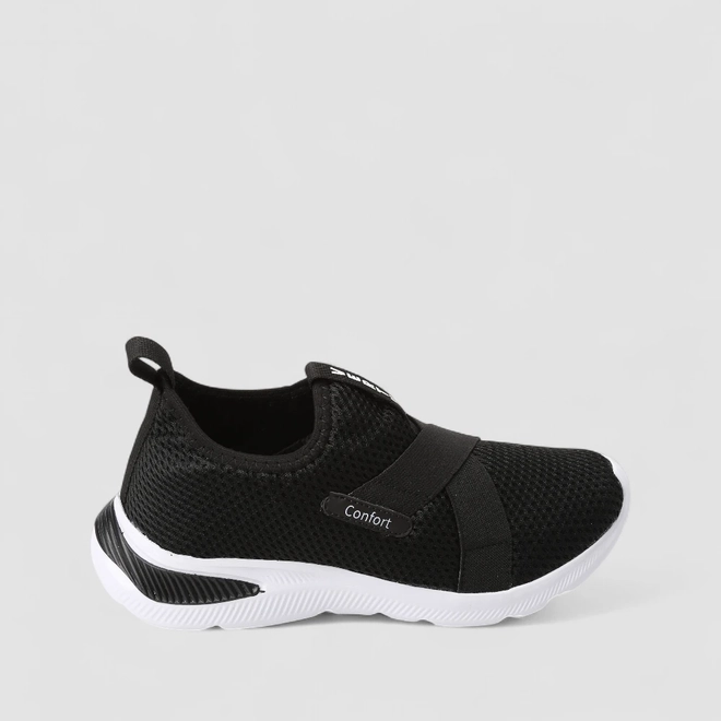 Slip On Feminino Vertus Confort Calce Fácil Mesh Preto & Branco
