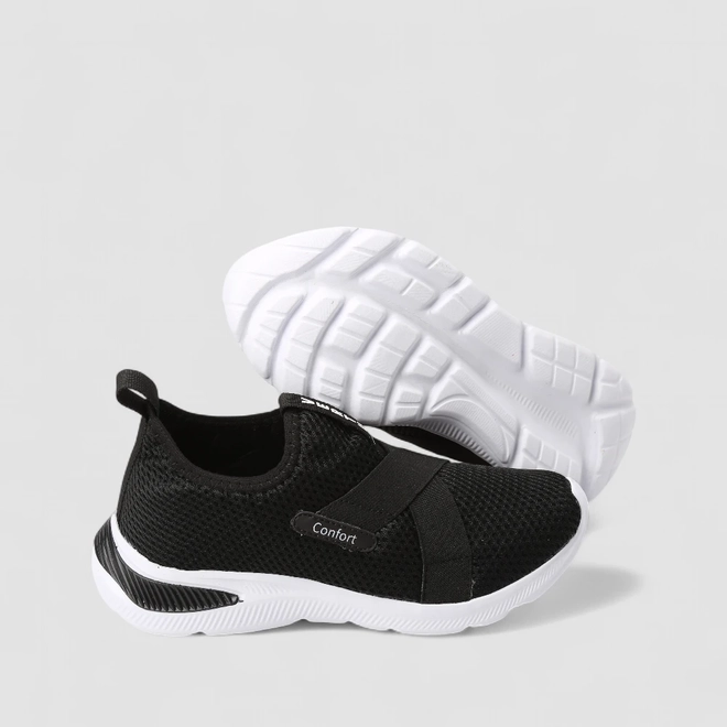 Slip On Feminino Vertus Confort Calce Fácil Mesh Preto & Branco