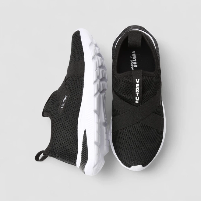 Slip On Feminino Vertus Confort Calce Fácil Mesh Preto & Branco