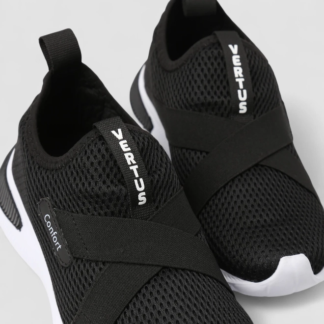 Slip On Feminino Vertus Confort Calce Fácil Mesh Preto & Branco