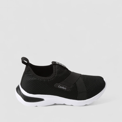 Slip On Feminino Vertus Confort Calce Fácil Mesh Preto & Branco