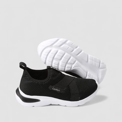 Slip On Feminino Vertus Confort Calce Fácil Mesh Preto & Branco