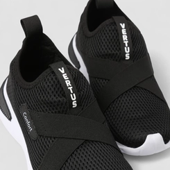 Slip On Feminino Vertus Confort Calce Fácil Mesh Preto & Branco