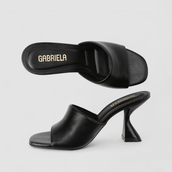 Tamanco Feminino Gabriela Salto Flare Tira Larga Preto