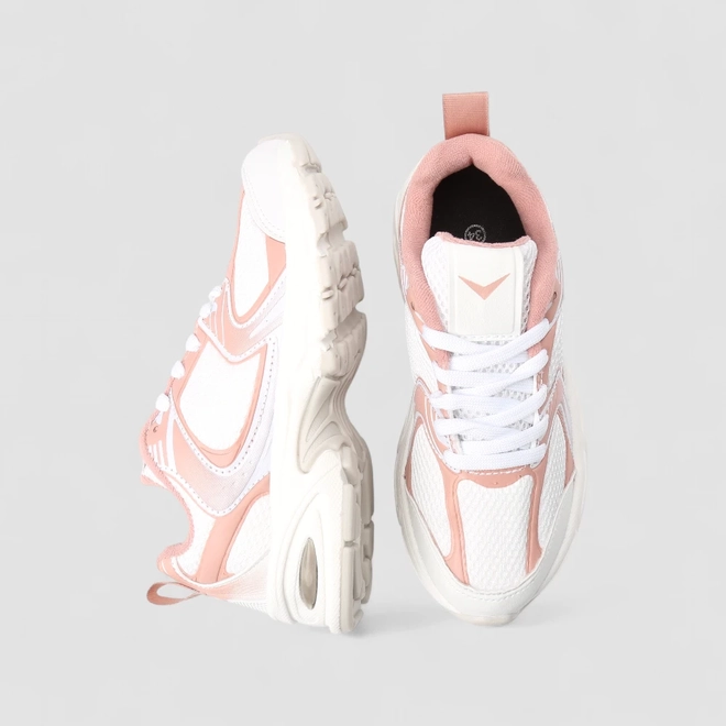 Tênis Esportivo Feminino Vertus Recortes Branco Rosa