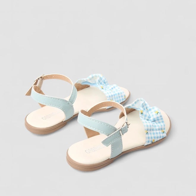 Sandália Infantil Gabrielinha Laço Floral Xadrez Azul