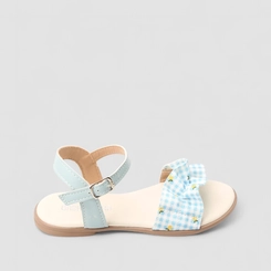 Sandália Infantil Gabrielinha Laço Floral Xadrez Azul