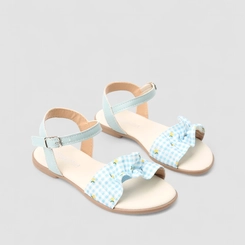 Sandália Infantil Gabrielinha Laço Floral Xadrez Azul