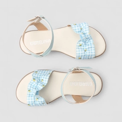 Sandália Infantil Gabrielinha Laço Floral Xadrez Azul