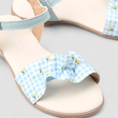 Sandália Infantil Gabrielinha Laço Floral Xadrez Azul