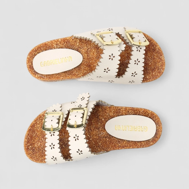 Tamanco Infantil Gabrielinha Fivelas Floral Off White