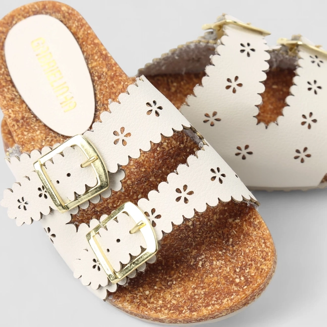 Tamanco Infantil Gabrielinha Fivelas Floral Off White