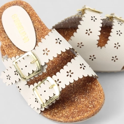 Tamanco Infantil Gabrielinha Fivelas Floral Off White