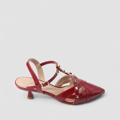 Sandália Slingback Feminina Gabriela Salto Flare Tachas Vermelho
