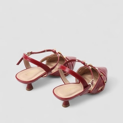 Sandália Slingback Feminina Gabriela Salto Flare Tachas Vermelho