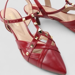 Sandália Slingback Feminina Gabriela Salto Flare Tachas Vermelho