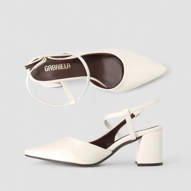 Scarpin Slingback Feminino Gabriela Salto Bloco Off White