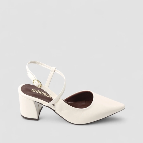 Scarpin Slingback Feminino Gabriela Salto Bloco Off White