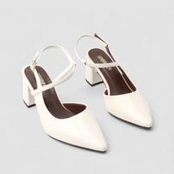 Scarpin Slingback Feminino Gabriela Salto Bloco Off White