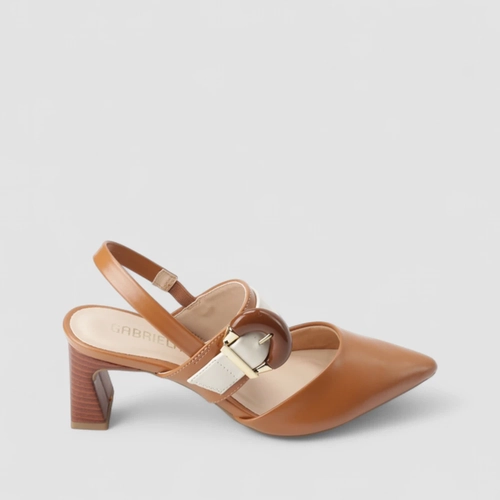 Slingback Feminino Gabriela Salto Flare Fivela Caramelo