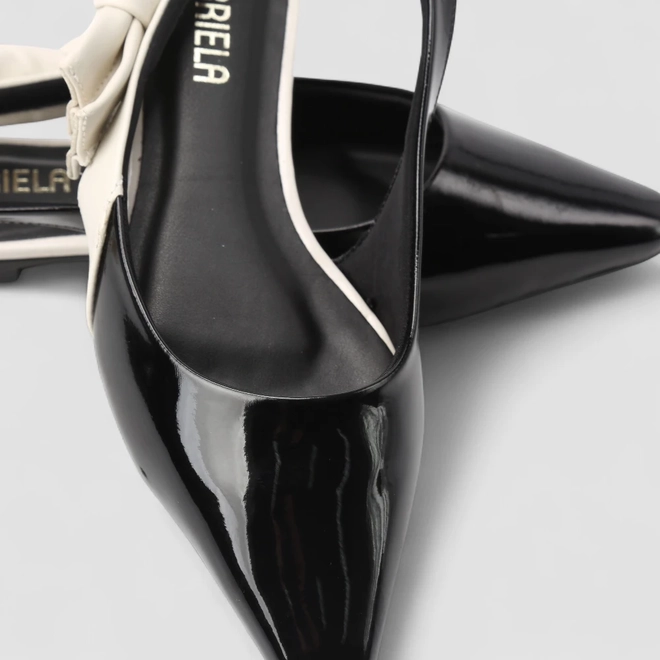 Sapatilha Slingback Feminina Gabriela Laço Verniz Preto & Off White