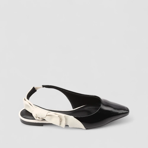 Sapatilha Slingback Feminina Gabriela Laço Verniz Preto & Off White