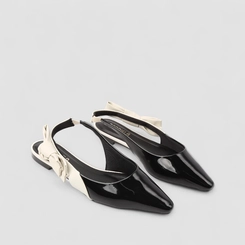 Sapatilha Slingback Feminina Gabriela Laço Verniz Preto & Off White