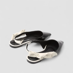 Sapatilha Slingback Feminina Gabriela Laço Verniz Preto & Off White