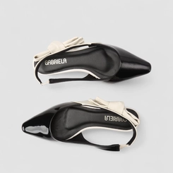 Sapatilha Slingback Feminina Gabriela Laço Verniz Preto & Off White