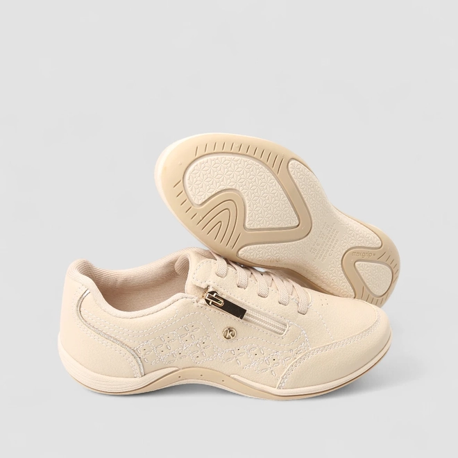 Tênis Casual Feminino Kolosh Zíper Bege