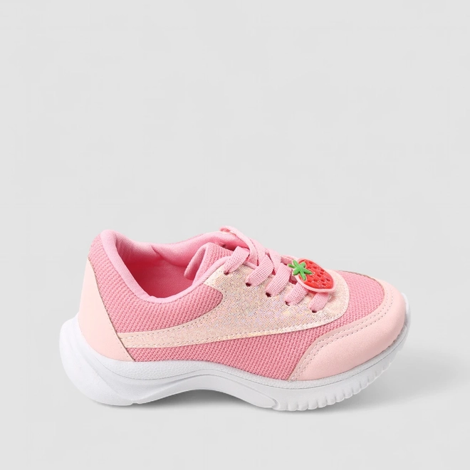 Tênis Casual Infantil Gabrielinha Holográfico Glitter Detalhe Morango Rosa