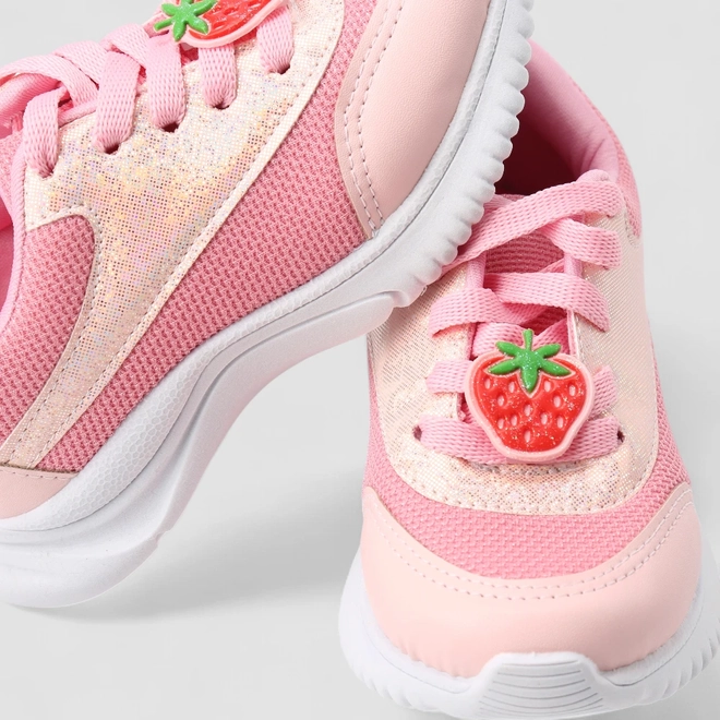 Tênis Casual Infantil Gabrielinha Holográfico Glitter Detalhe Morango Rosa