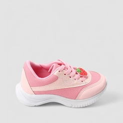 Tênis Casual Infantil Gabrielinha Holográfico Glitter Detalhe Morango Rosa