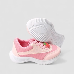 Tênis Casual Infantil Gabrielinha Holográfico Glitter Detalhe Morango Rosa