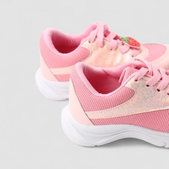 Tênis Casual Infantil Gabrielinha Holográfico Glitter Detalhe Morango Rosa