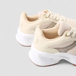 Tênis Chunky Infantil Gabrielinha Glitter Detalhe Pingente Bege