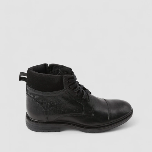 Bota Masculina Bow River Couro Zíper Detalhe Camurça Preta