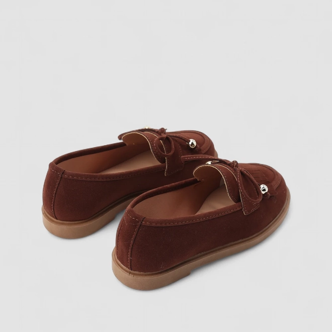 Mocassim Feminino Gabriela Esferas Detalhe Franja Marrom