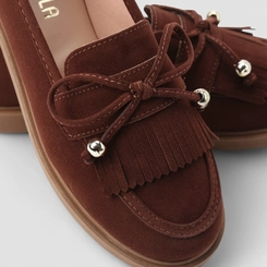 Mocassim Feminino Gabriela Esferas Detalhe Franja Marrom