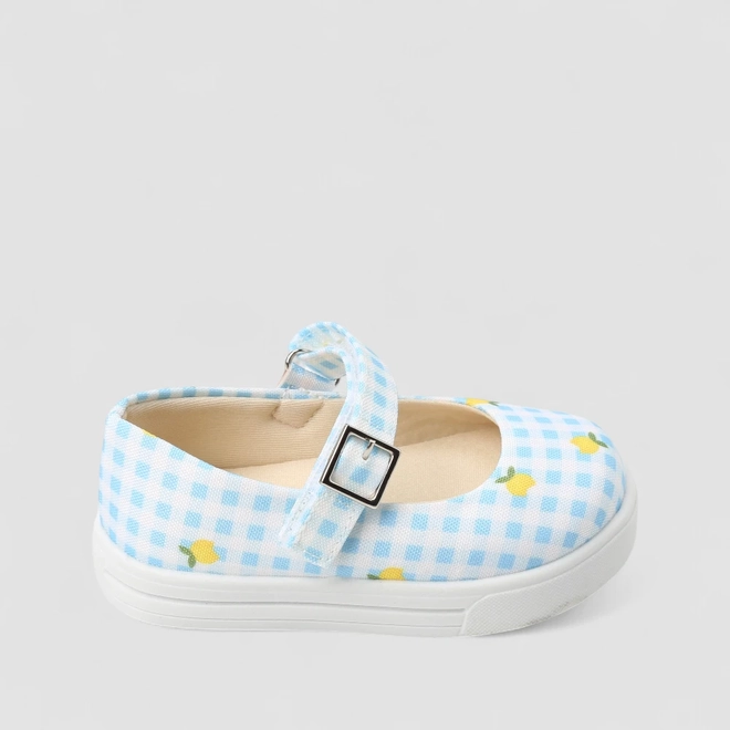 Sapatilha Boneca Bebê Gabrielinha Fivela Xadrez Limão Azul
