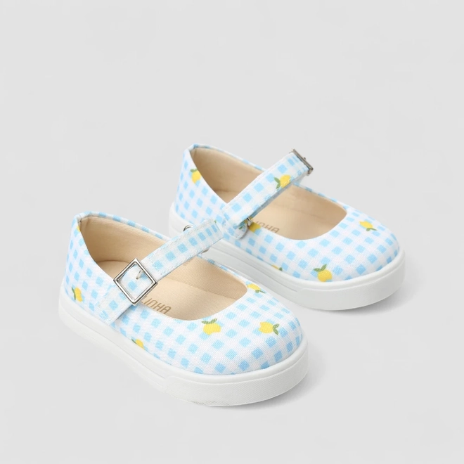 Sapatilha Boneca Bebê Gabrielinha Fivela Xadrez Limão Azul